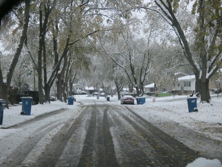 Residential street covered with snow